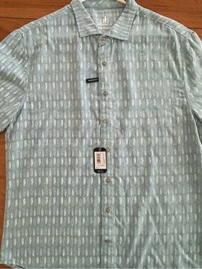 johnnie-O Light Teal Short-Sleeve Button-Down with White Surf boards  Pattern